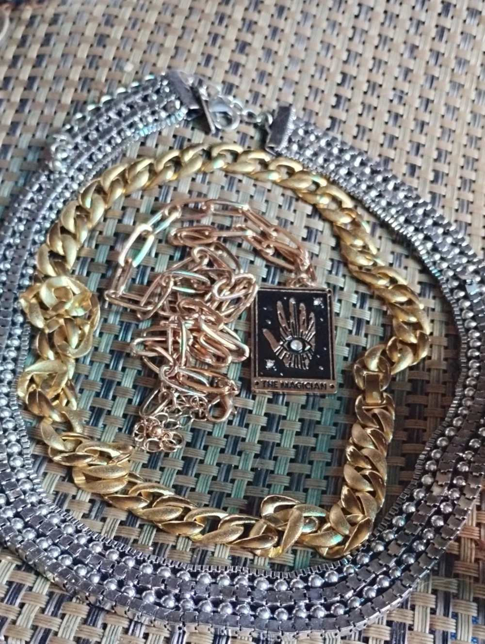 Gold Tone Chain Necklace with The Magician Pendant - Gold